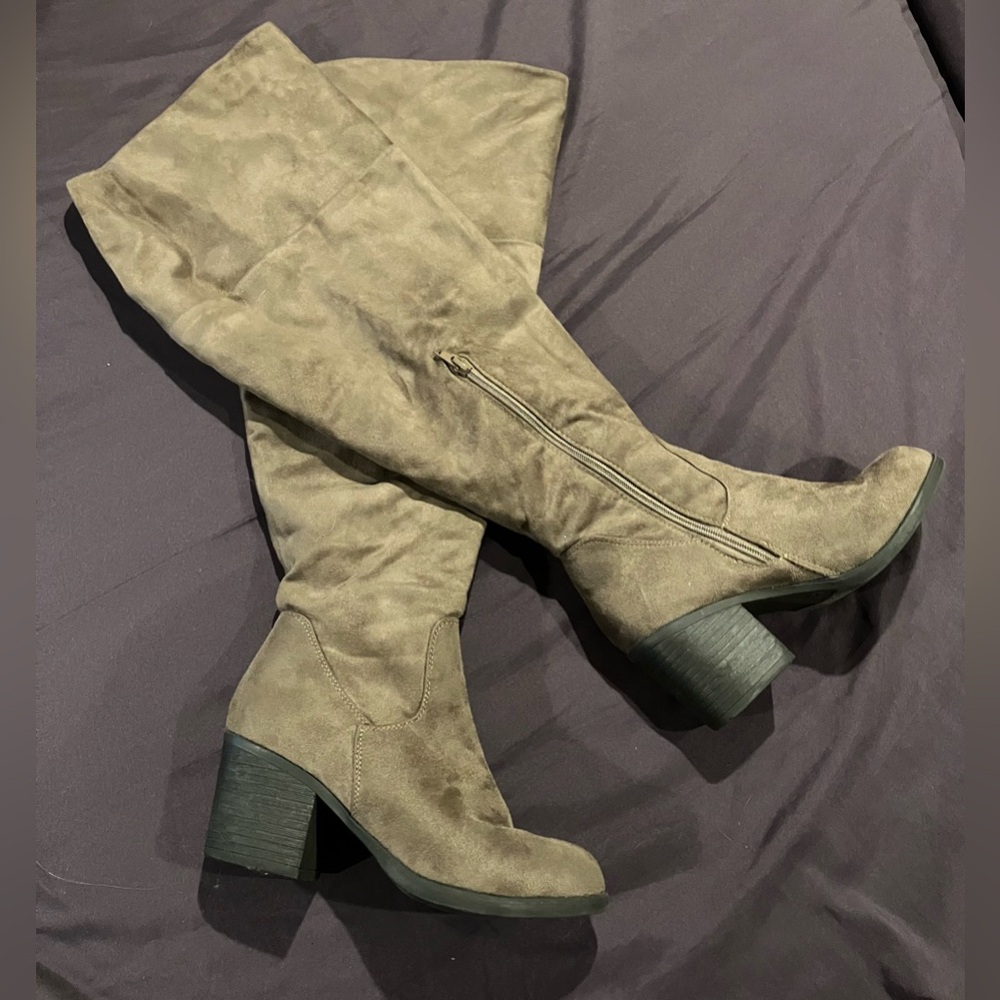 Journee Collection Tan Over the Knee Boots with Chunky Heel